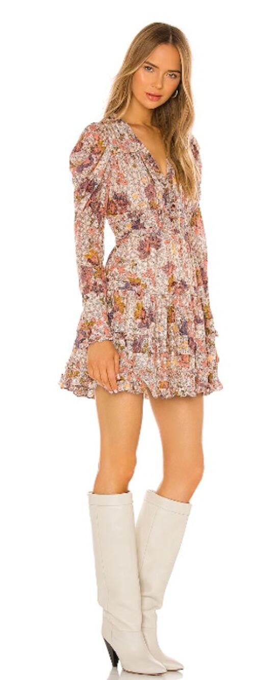 Ulla Johnson Julie Ivory Floral Puff Sleeve V Neck Tiered Mini Dress NEW 10 $445